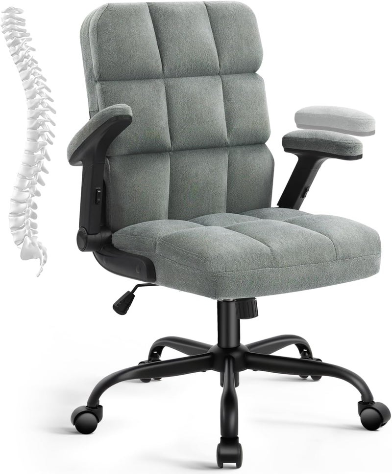 ST ZONE Home Office Chairs Fabric Upholstered Desk Chair with Armrests, Modern Executive Swivel Task Chair for Home Office,Grey - Image 1